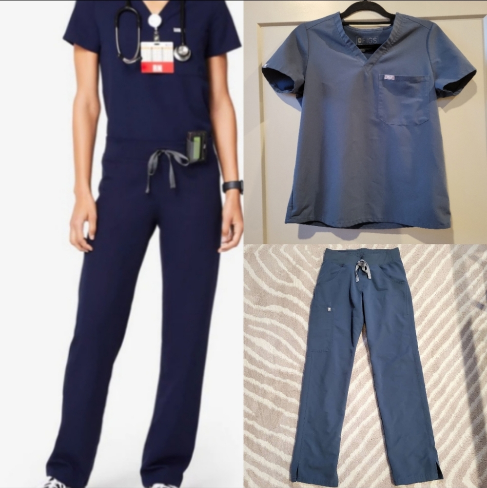 Figs Dark Blue Top and Bottoms Scrubs Set Size XS